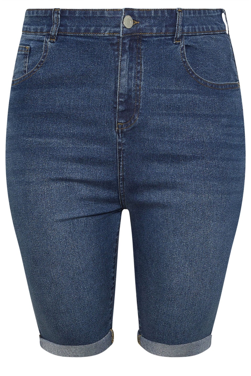 Yours Curve Mid Blue Turn Up Denim Shorts