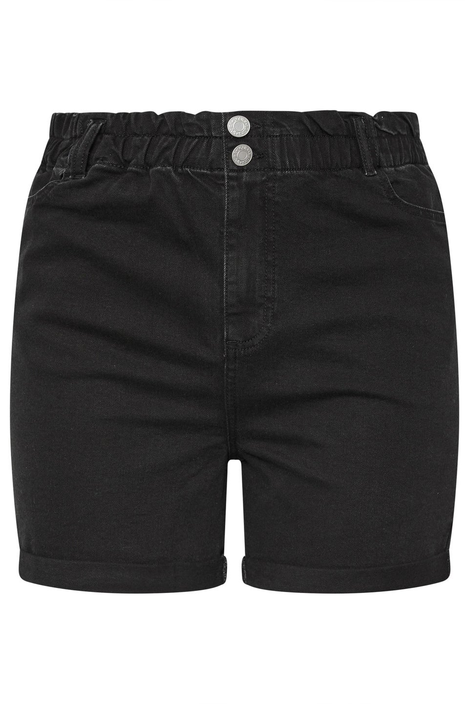 Yours Curve Black Washed Elasticated Waist Turn Up Denim Shorts