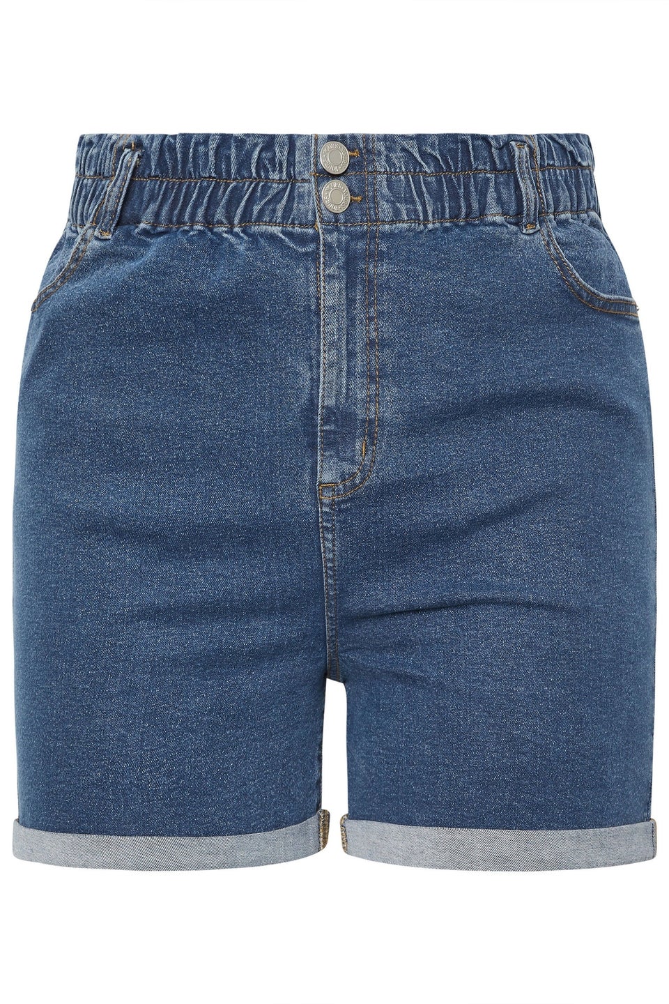 Yours Curve Mid Blue Elasticated Waist Turn Up Denim Shorts