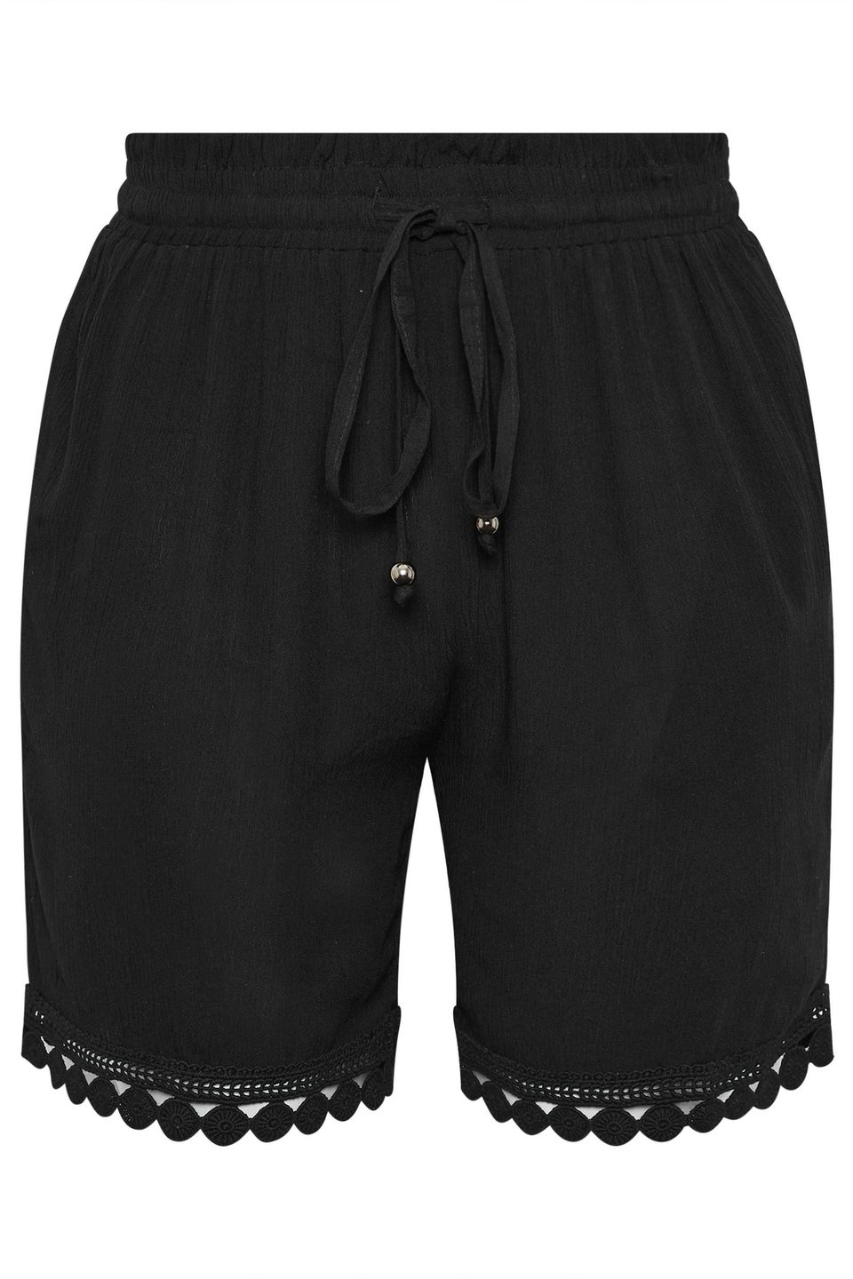 Yours Curve Black Crochet Trim Crinkle Shorts