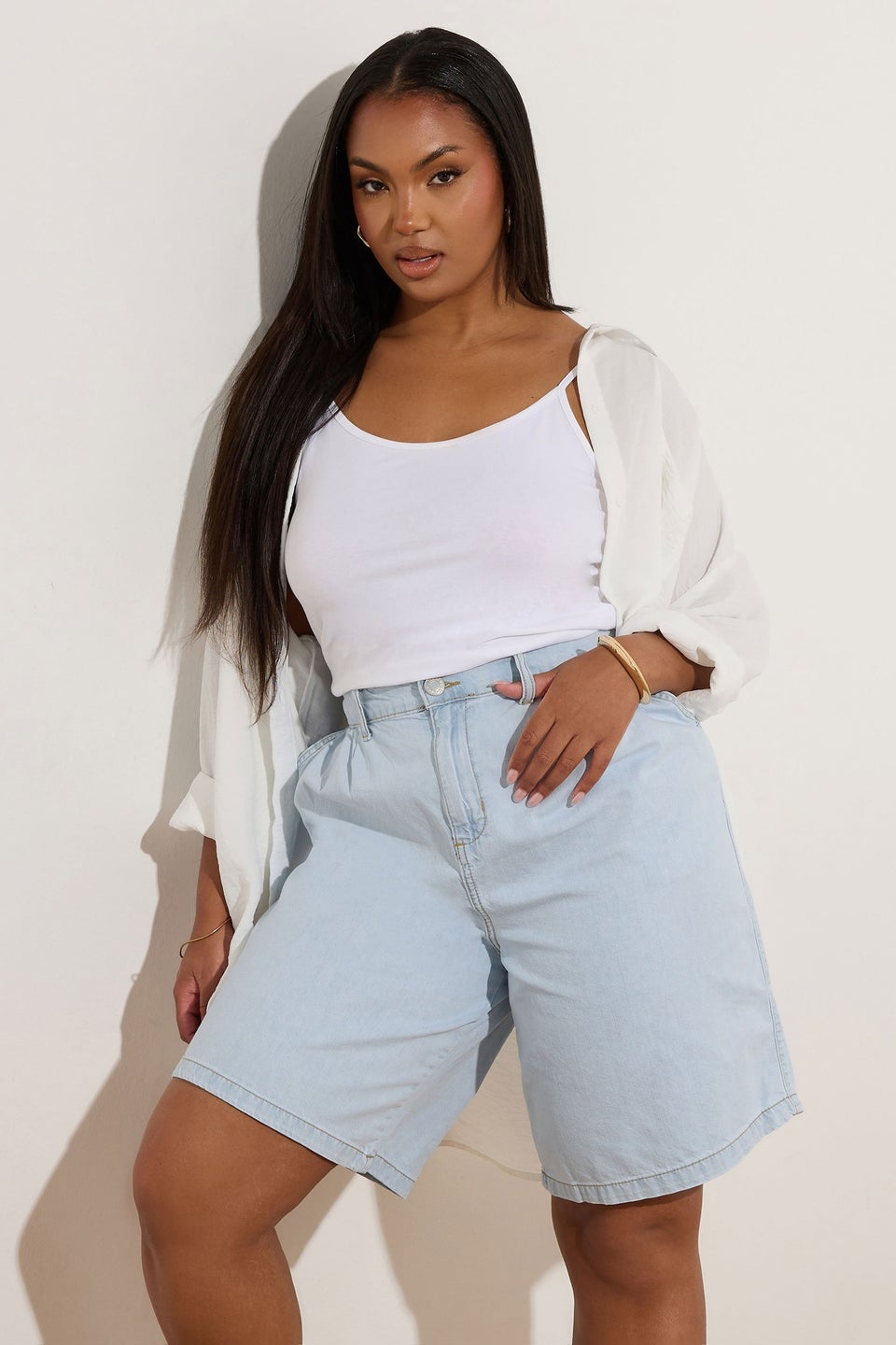Yours Curve Light Blue Denim Bermuda Shorts