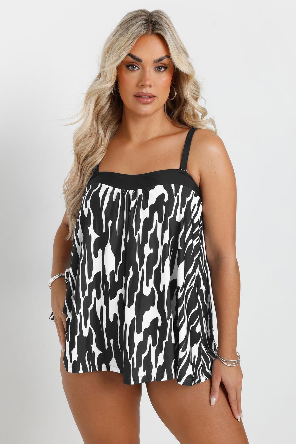 Yours Curve Black & White Abstract Print Tankini Top