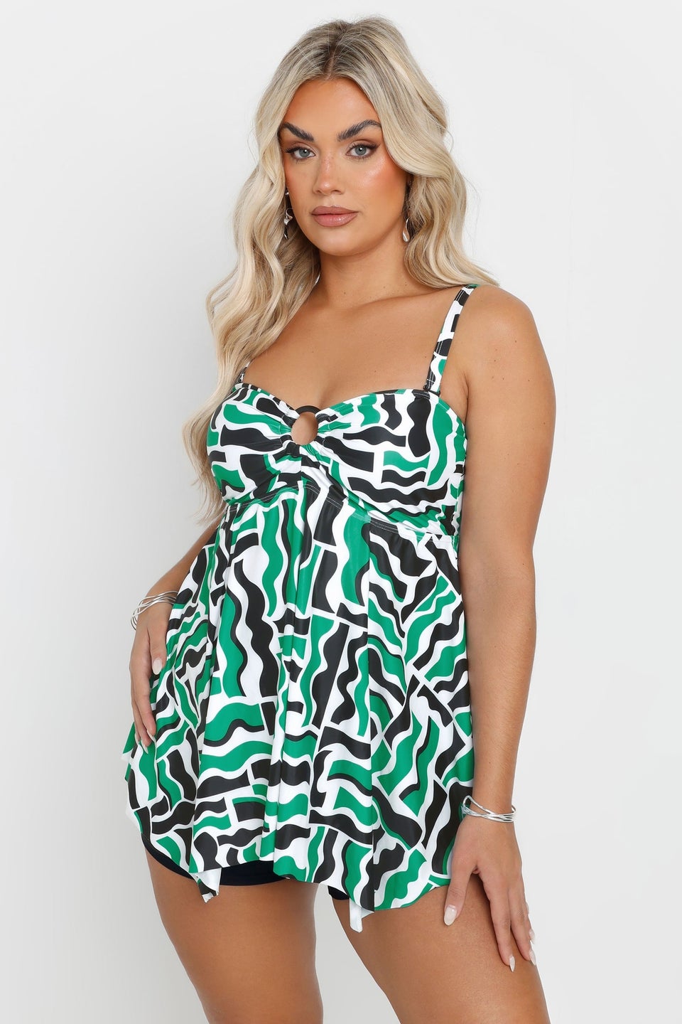 Yours Curve Green Ikat Print Tankini Top