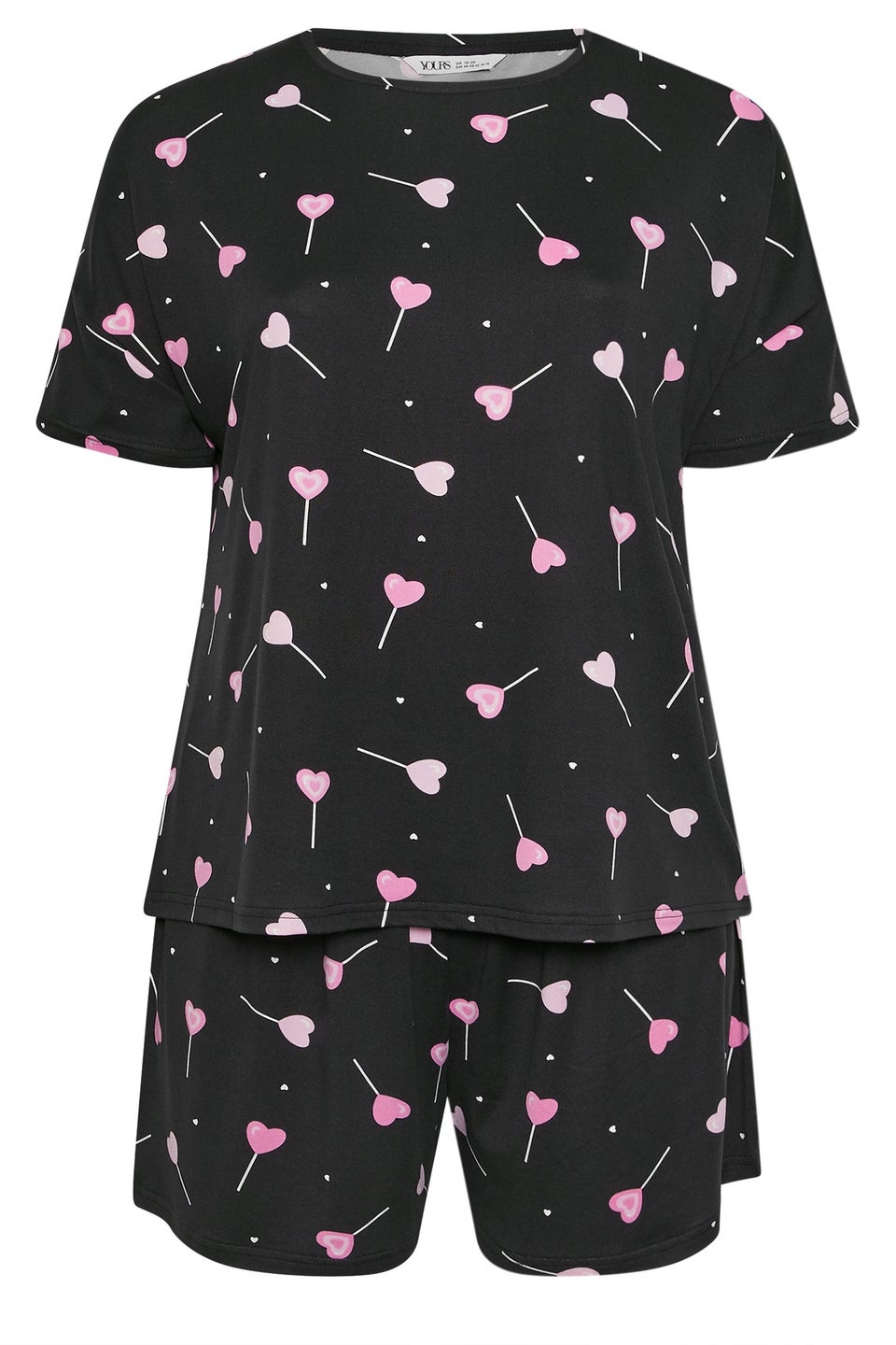 Yours Curve Black Heart Lollipop Short Pyjama Set