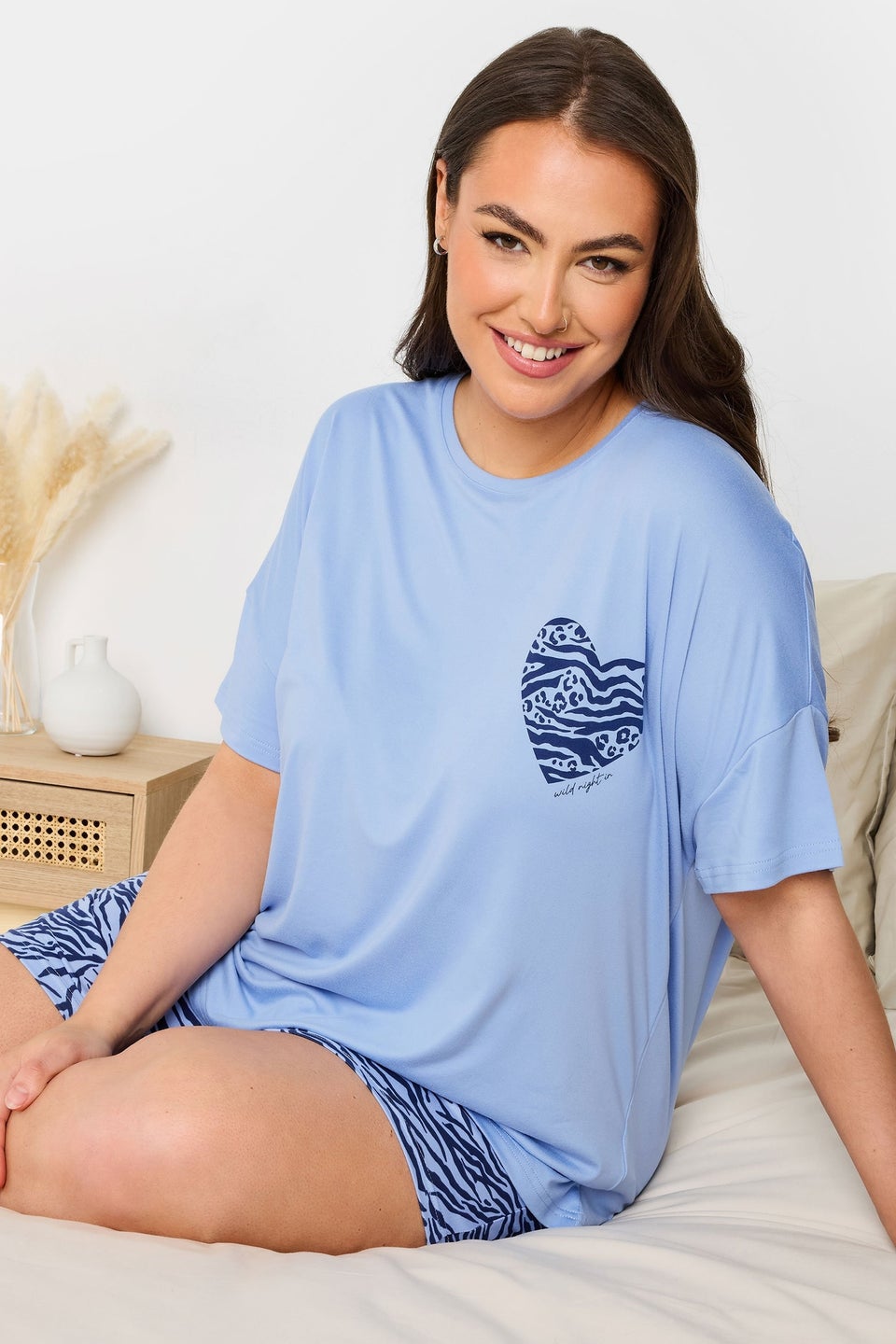 Yours Curve Blue Wild Night In Animal Print Short Pyjama Set