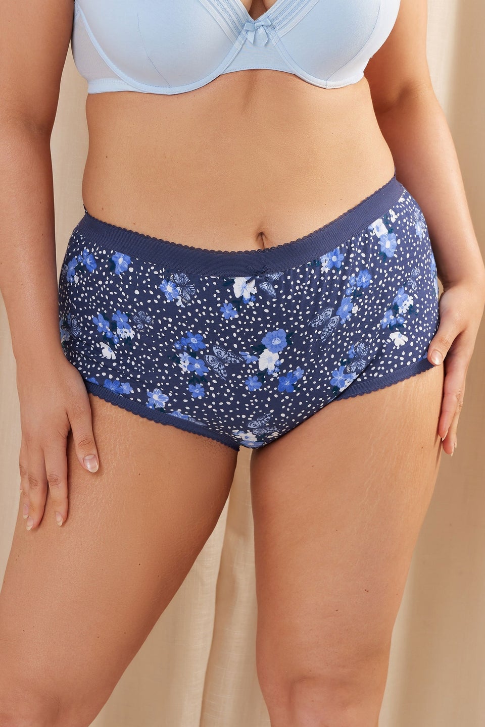 Yours 5 Pack Curve Blue Butterfly Print High Waisted Full Briefs