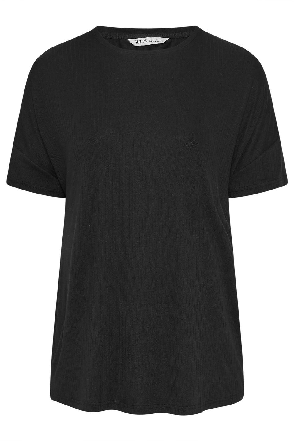 Yours Curve Black Soft Touch Ribbed Pyjama Top