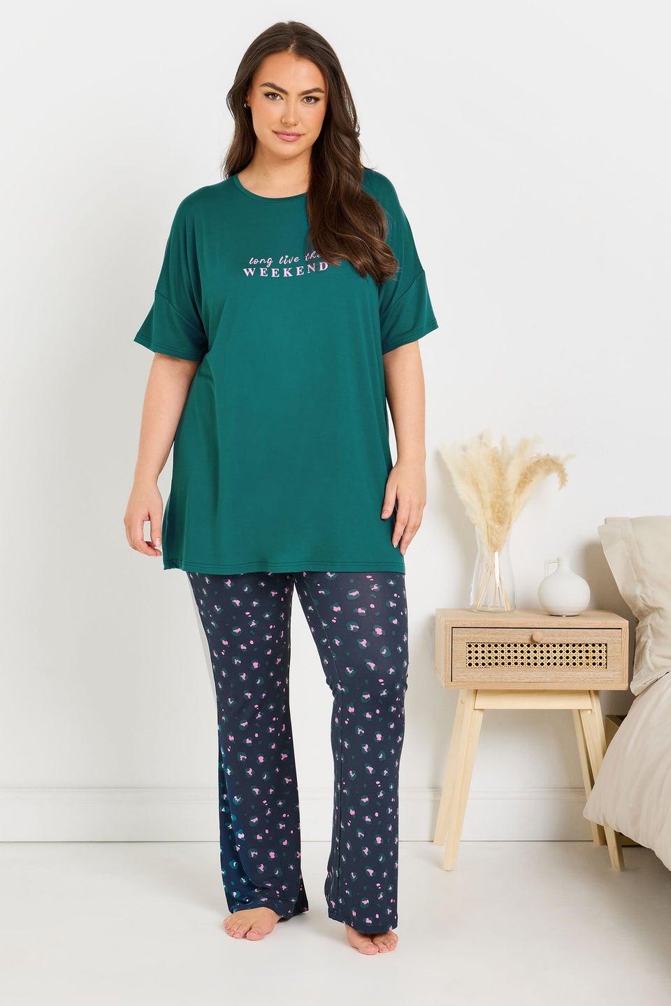 Yours Curve Navy Blue Leopard Print Flare Pyjama Bottoms