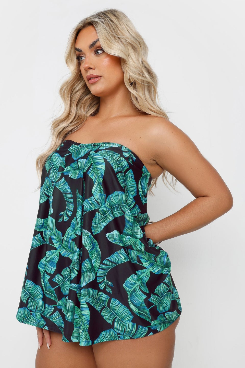 Yours Curve Green Leaf Print Tankini Top