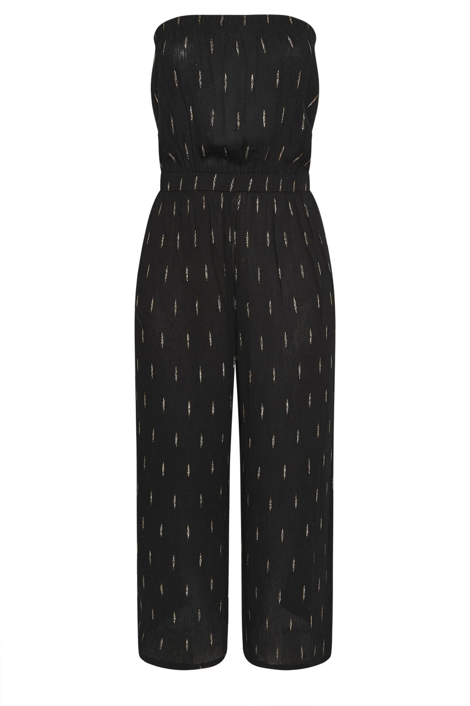 Yours Curve Black Metallic Bandeau Wide Leg Jumpsuit