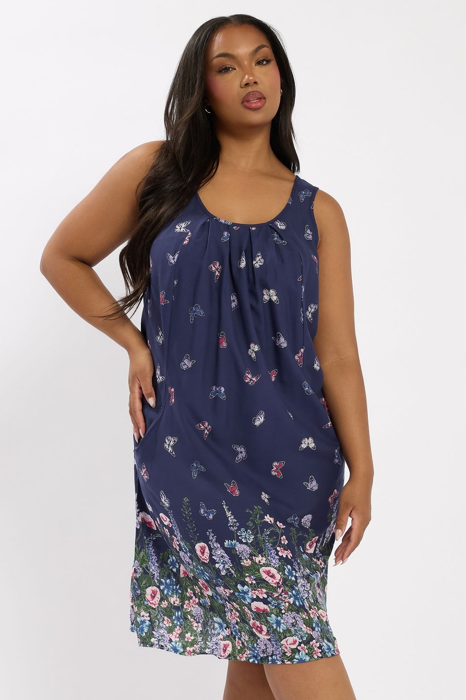 Yours Curve Navy Blue Butterfly Pocket Detail Mini Dress