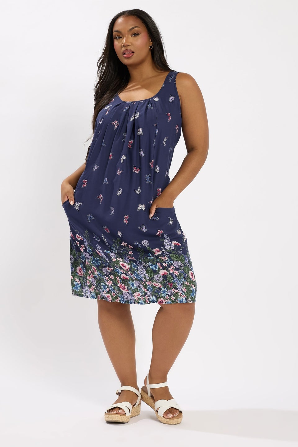 Yours Curve Navy Blue Butterfly Pocket Detail Mini Dress