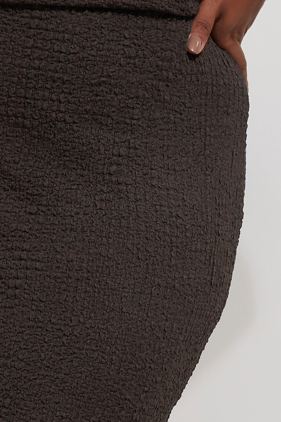 Yours Curve Chocolate Brown Textured Side Split Maxi Skirt