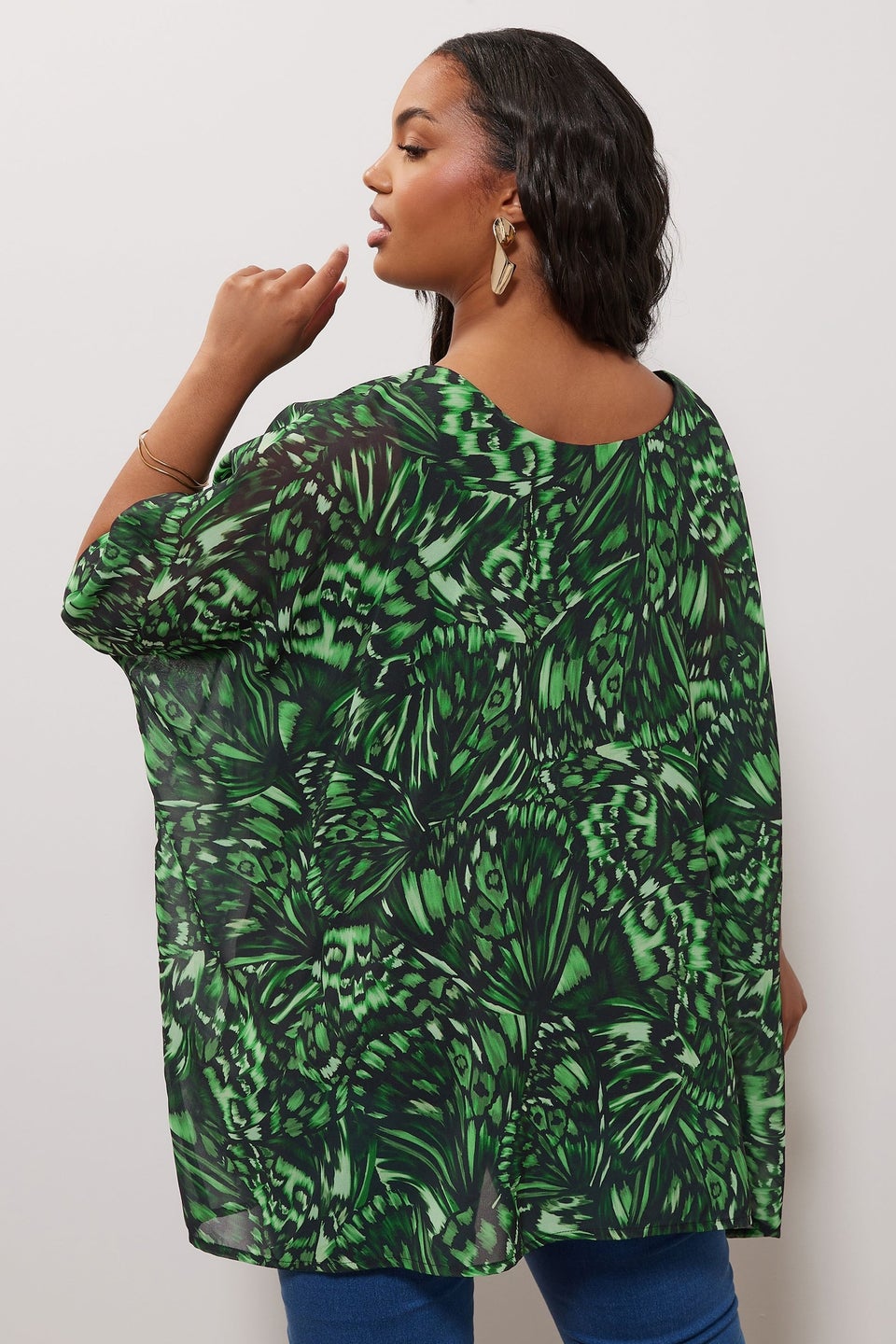 Yours London Curve Green Abstract Print Cape Top