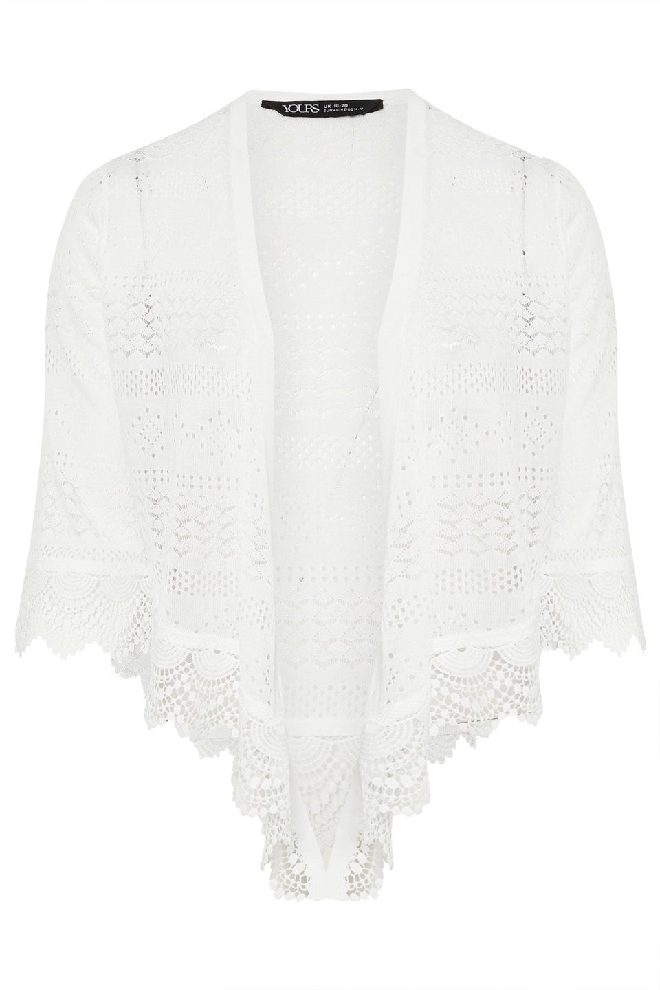 Yours Curve White Lace Trim Waterfall Cardigan