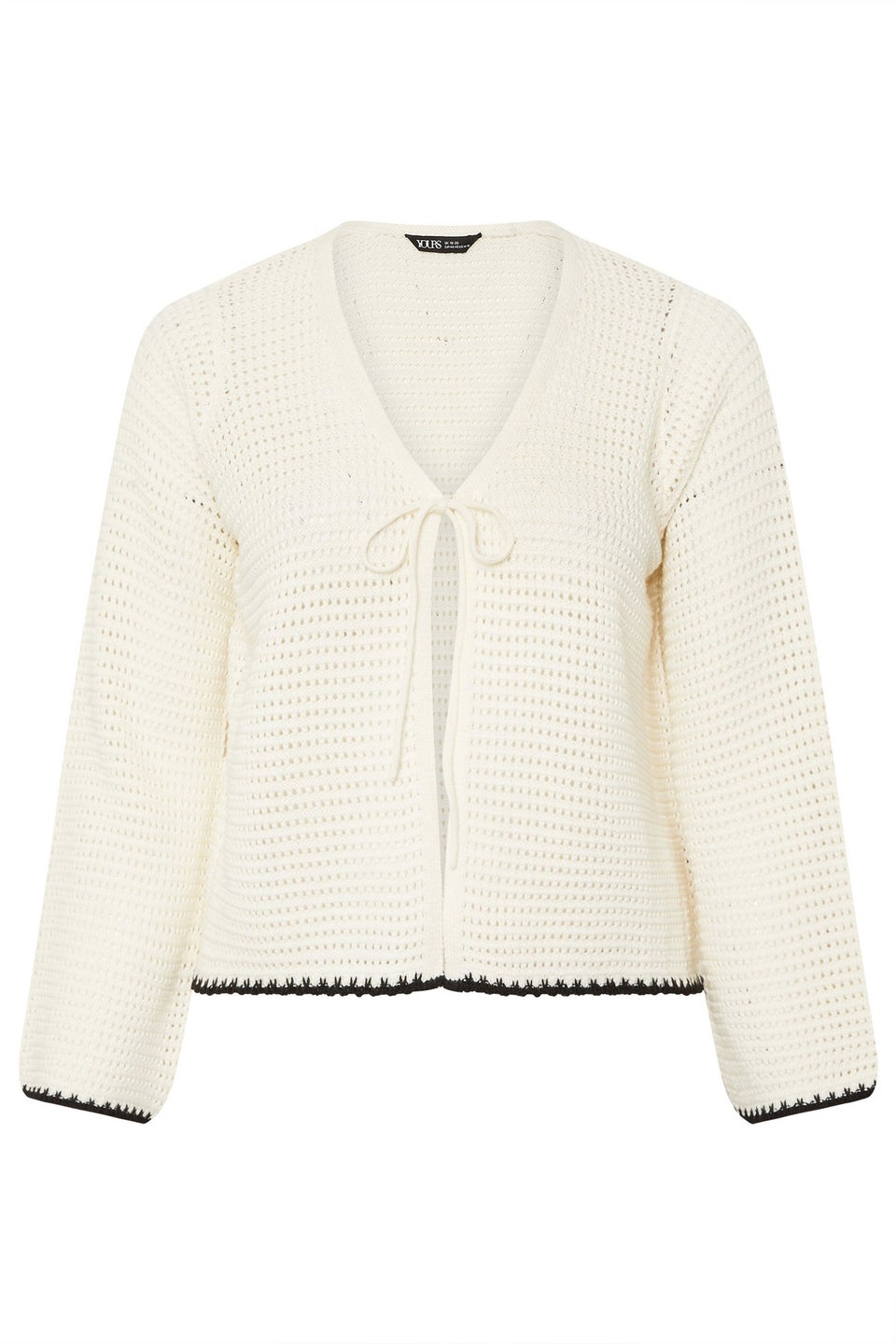 Yours Curve White Crochet Tie Front Cardigan