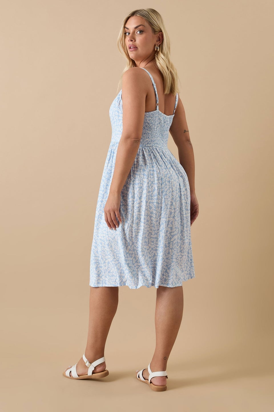 Yours Curve Blue Ditsy Floral Print Strappy Sundress