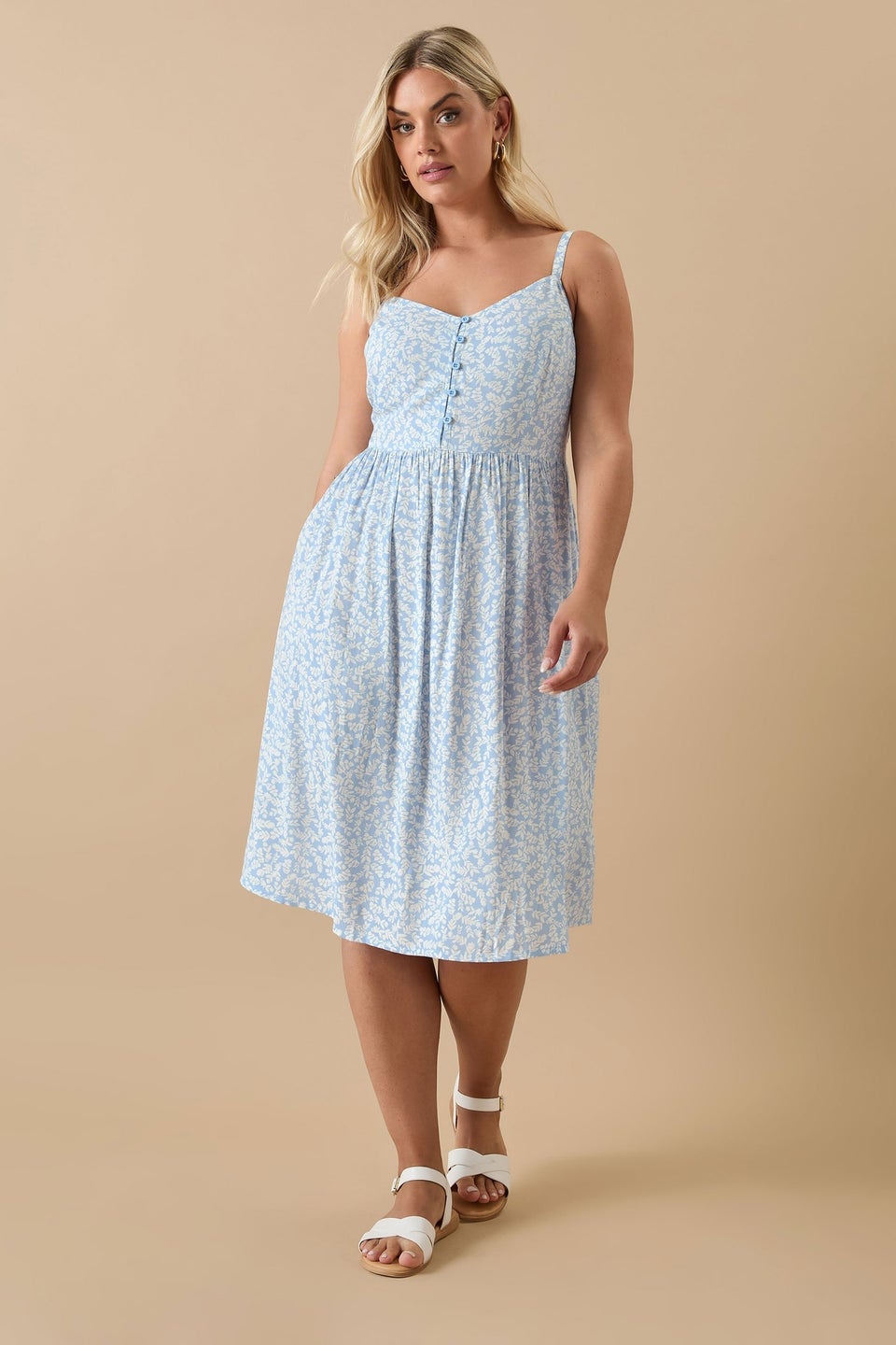 Yours Curve Blue Ditsy Floral Print Strappy Sundress