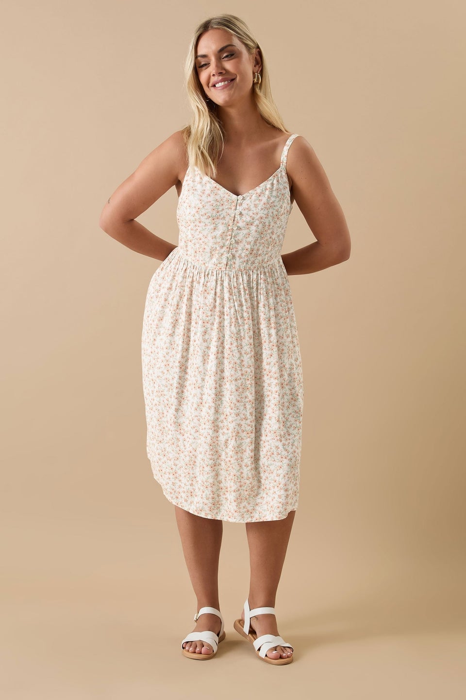 Yours Curve White Ditsy Floral Print Strappy Sundress