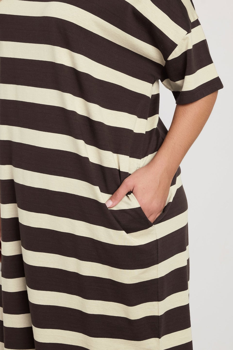 Yours Curve Brown Stripe Oversized Pocket Detail Midi Dress