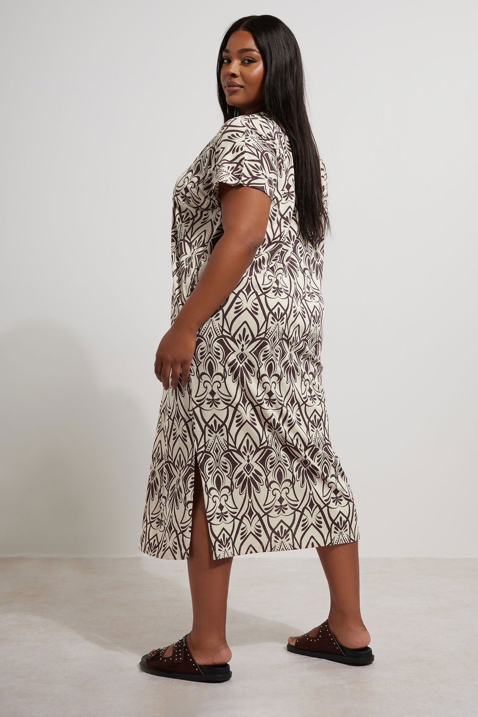 Yours Curve Natural Brown Paisley Print Midi Dress