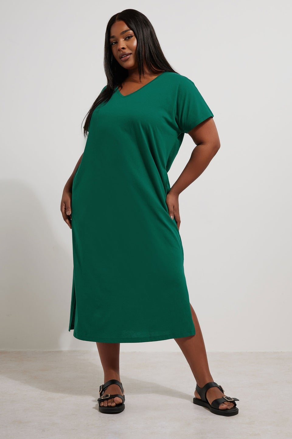 Yours Curve Teal Green Grown On Sleeve Midi Dress