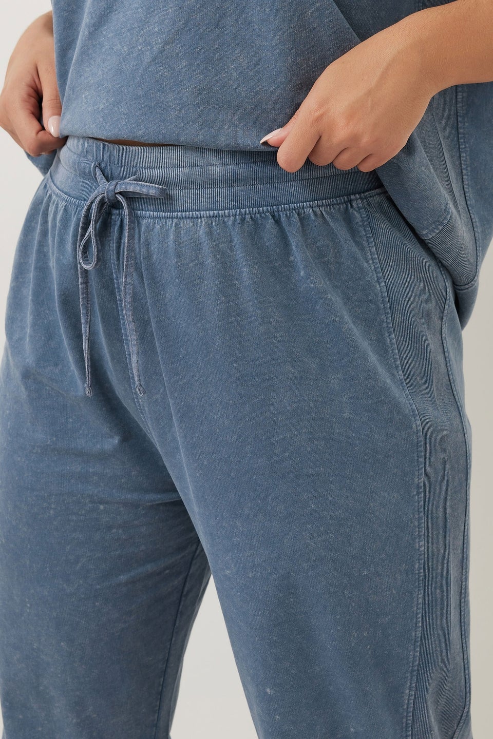 Yours Curve Blue Acid Wash Wide Leg Joggers