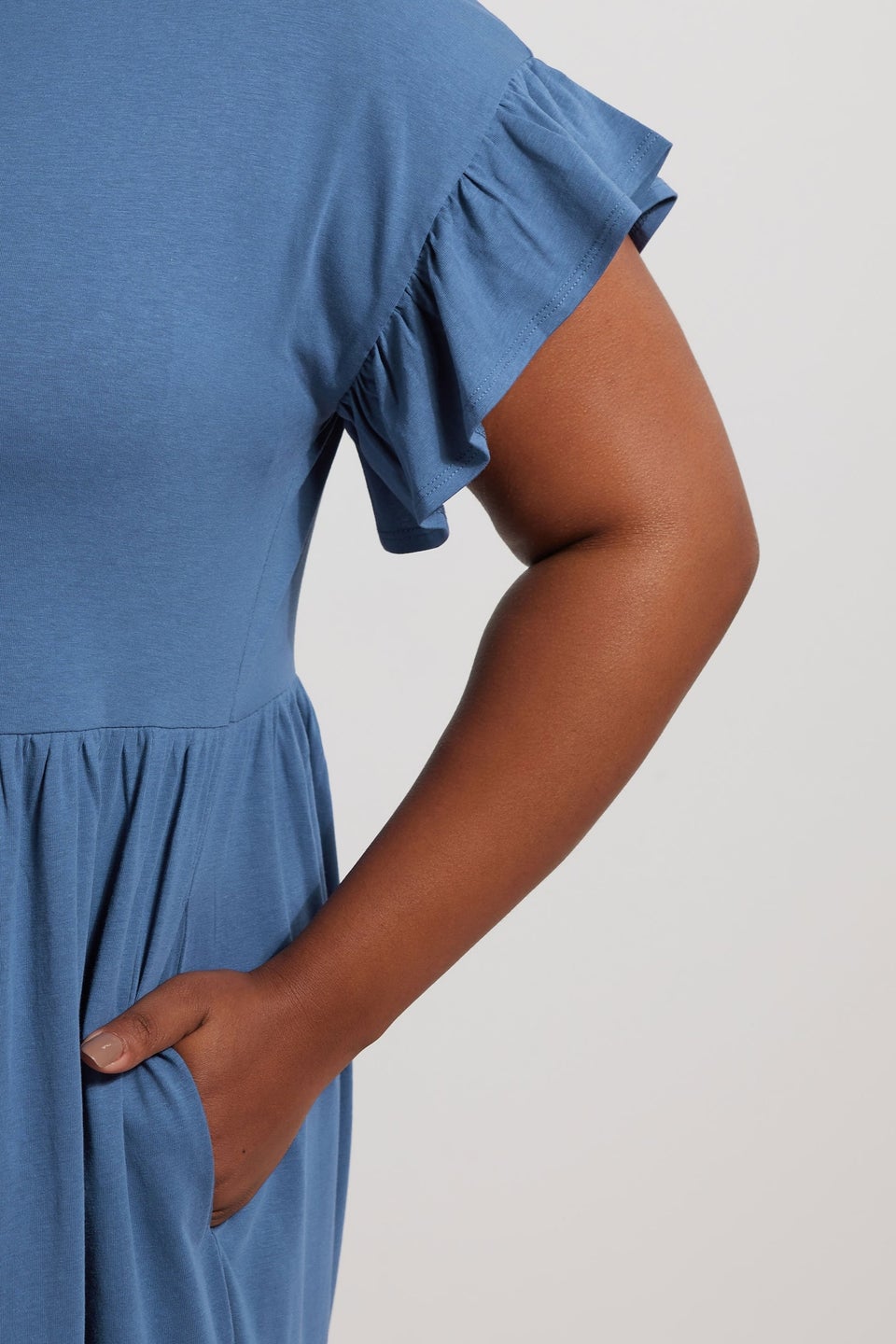 Yours Curve Blue Frill Sleeve Cotton Midaxi Dress