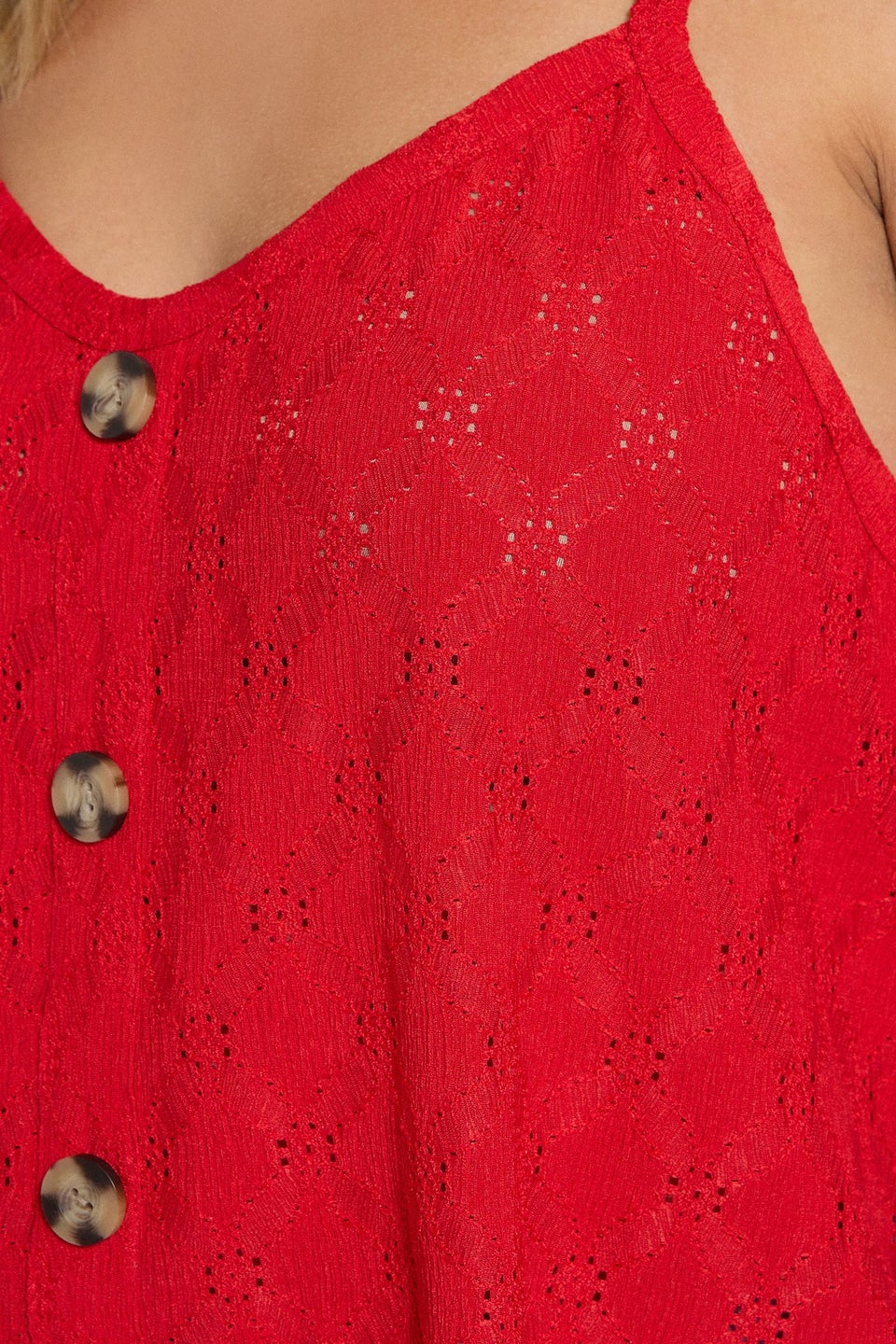 Yours Curve Red Broderie Anglaise Button Vest Top