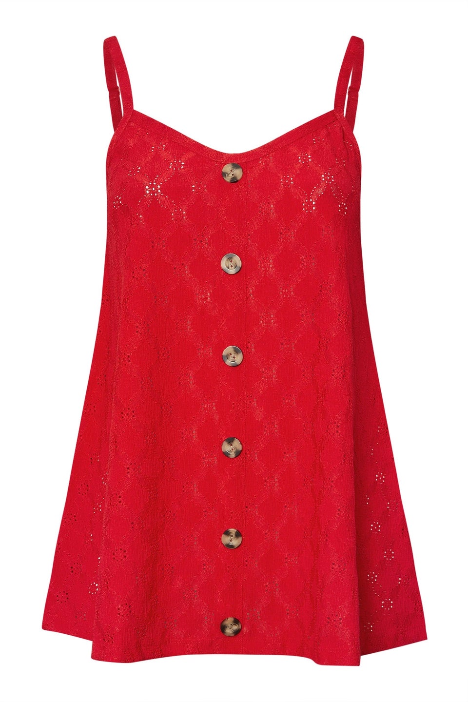 Yours Curve Red Broderie Anglaise Button Vest Top