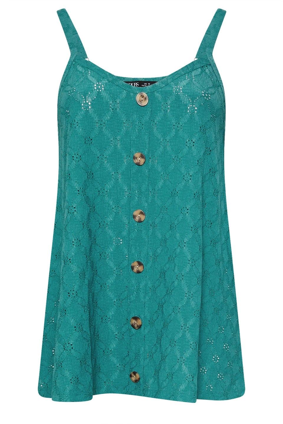 Yours Curve Teal Green Broderie Anglaise Button Vest Top