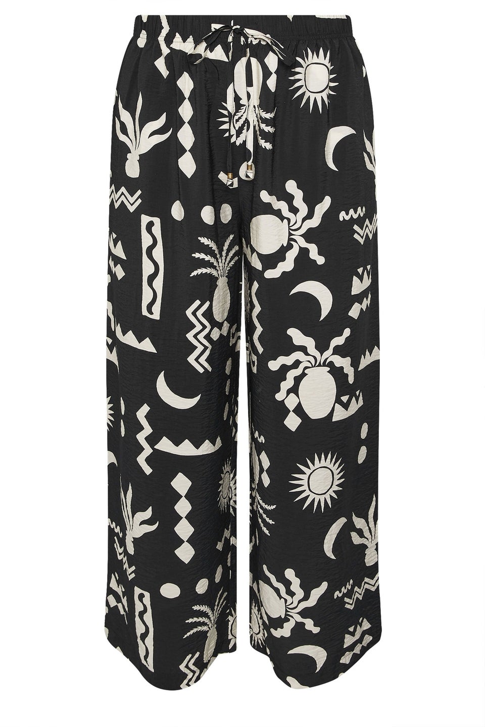 Yours Curve Black Abstract Print Twill Wide Leg Trousers