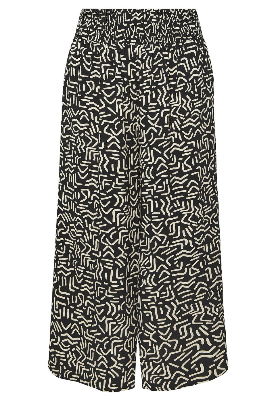Yours Curve Black Abstract Print Shirred Waist Trousers