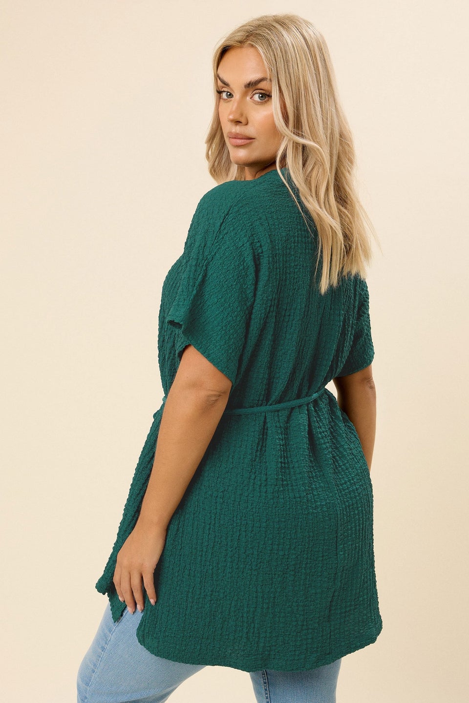 Yours Curve Teal Green Belted Textured Tunic Top