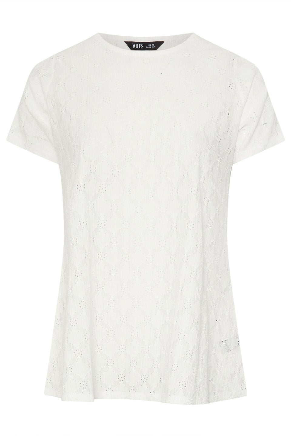 Yours Curve White Broderie Anglaise Textured Swing Top
