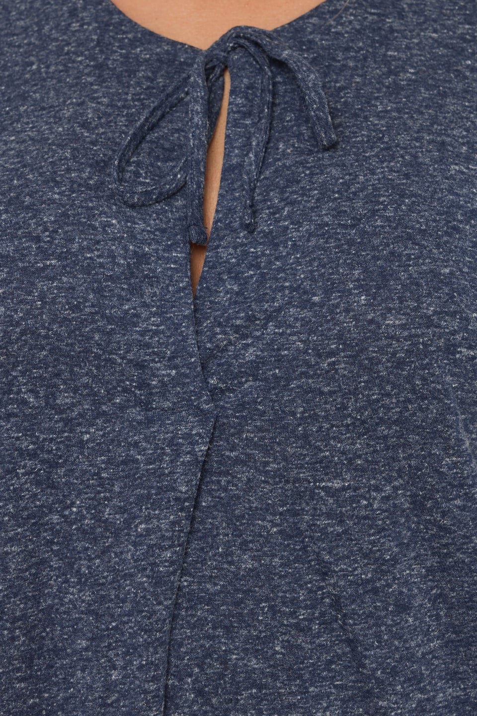 Yours Curve Navy Blue Linen Marl Tie Front Top