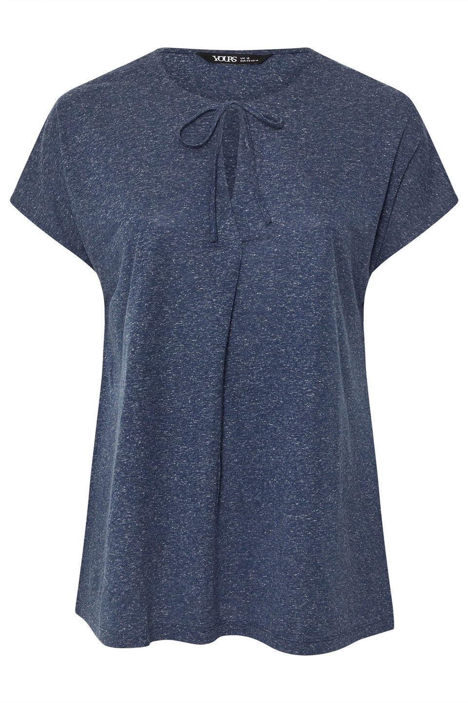 Yours Curve Navy Blue Linen Marl Tie Front Top