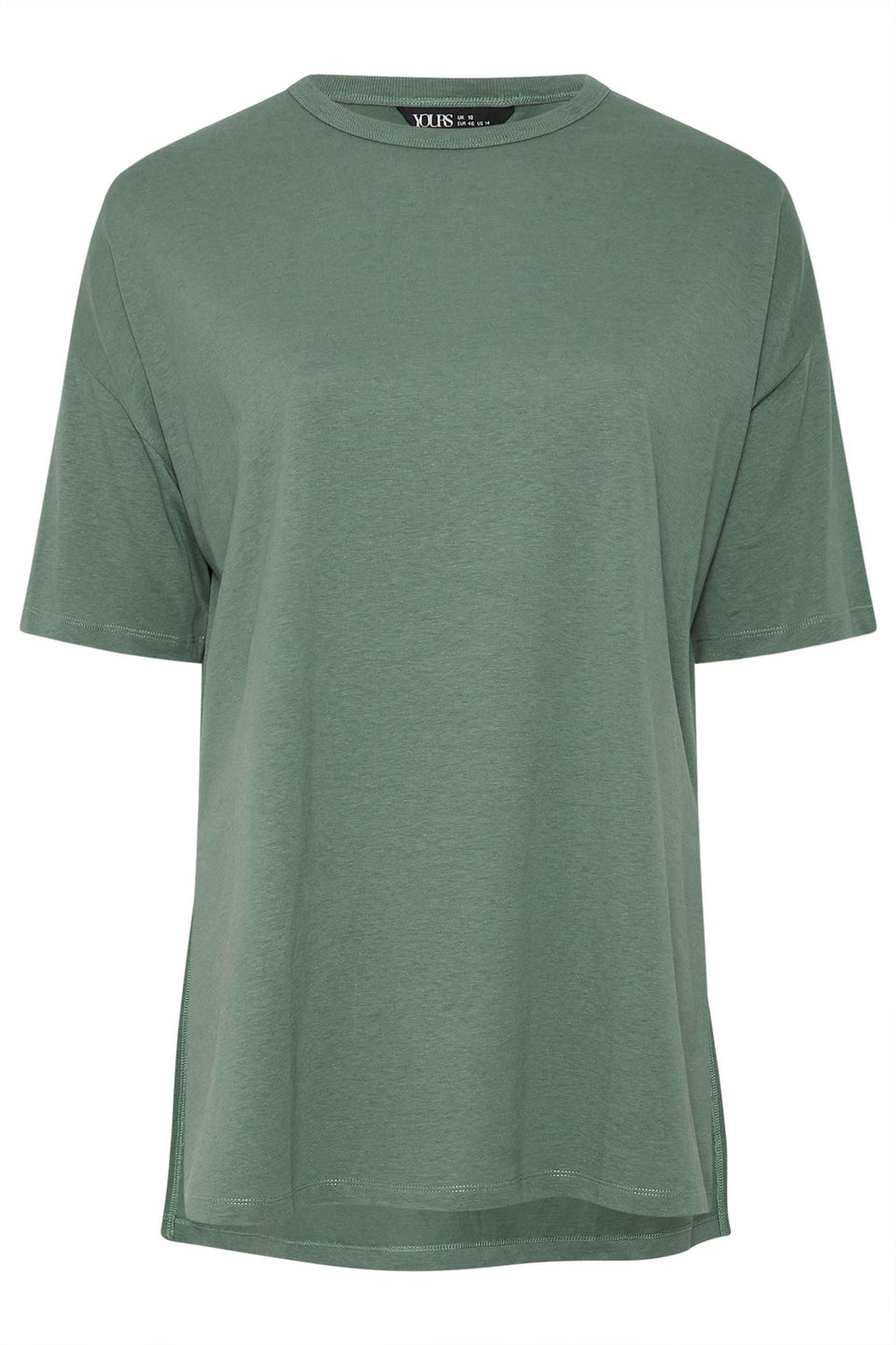 Yours Curve Sage Green Oversized Side Split T-Shirt
