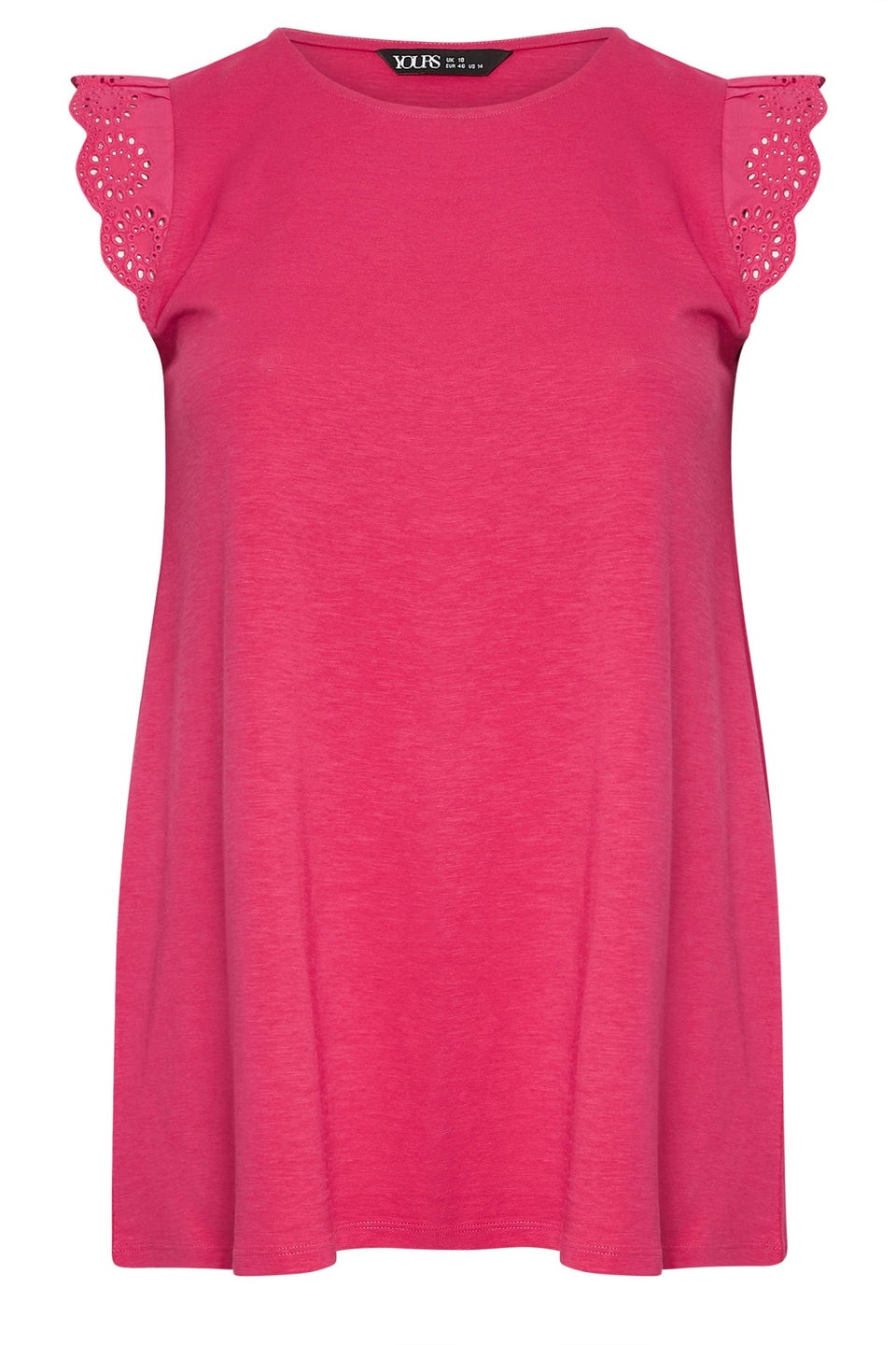 Yours Curve Hot Pink Broderie Anglaise Frill Sleeve Vest Top