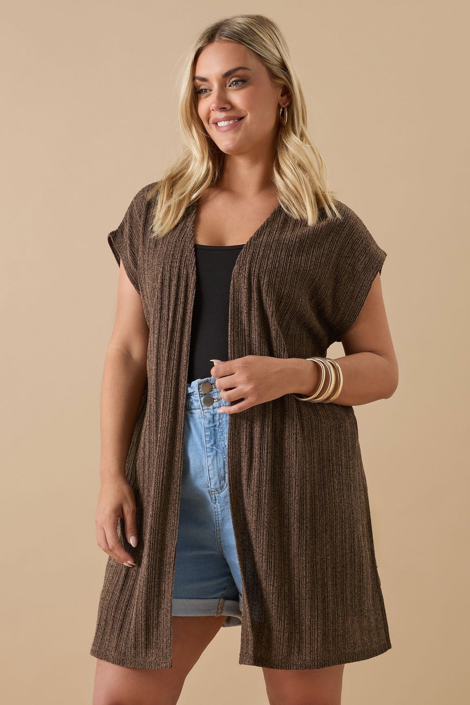 Yours Curve Chocolate Brown Ribbed Jersey Cardigan