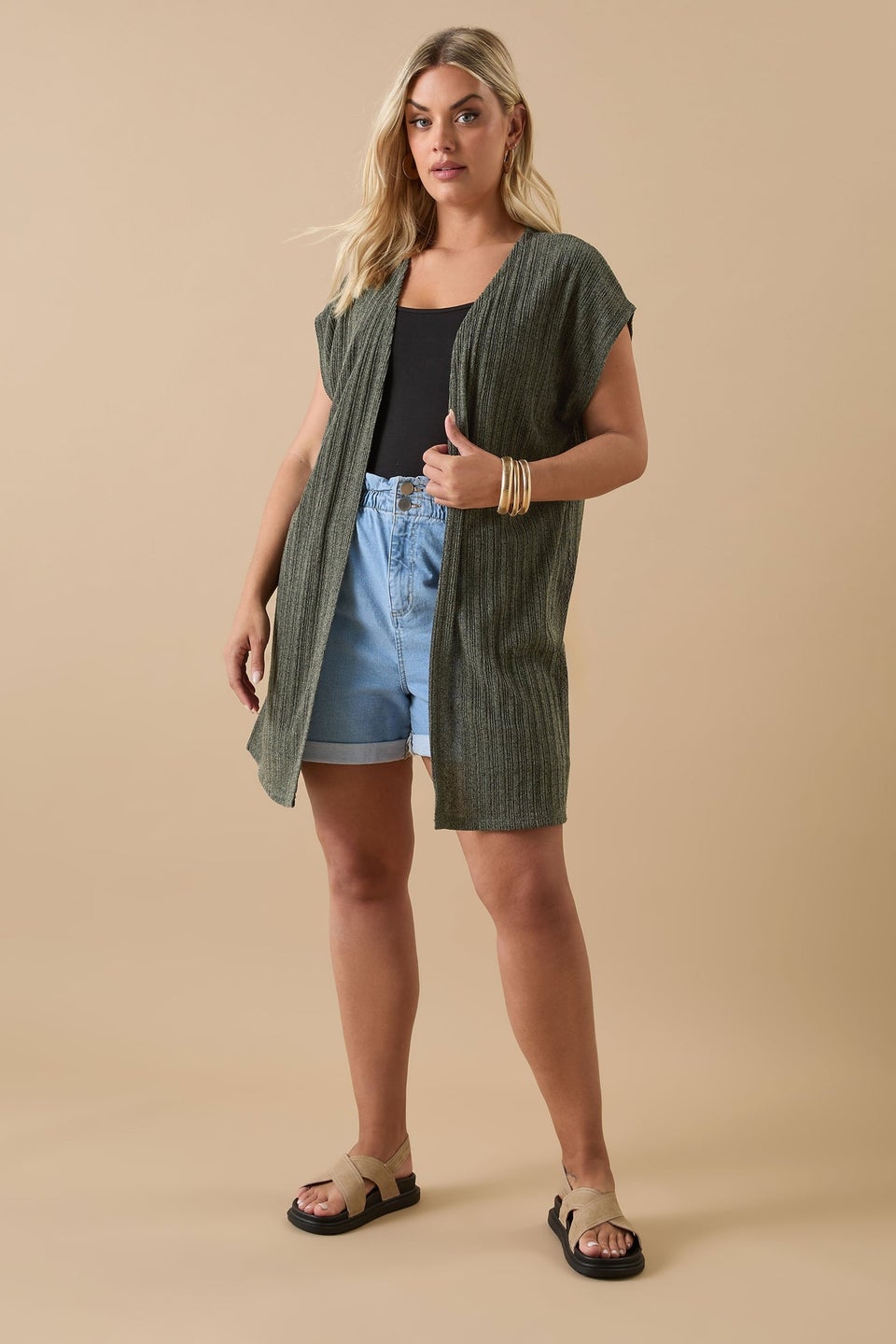 Yours Curve Khaki Green Ribbed Jersey Cardigan