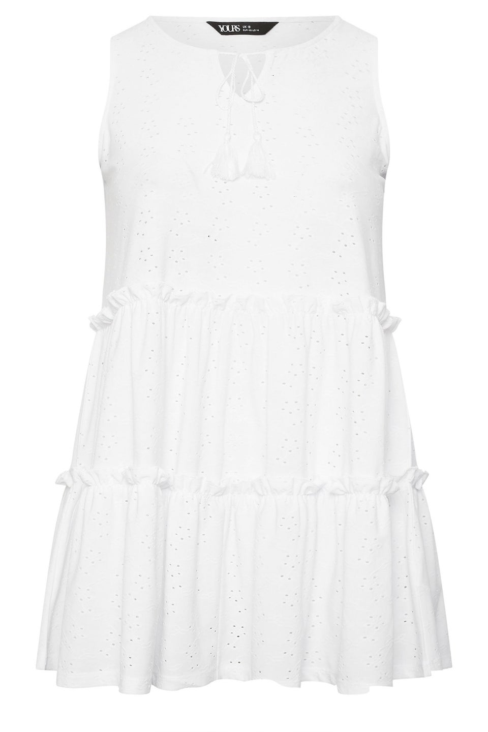 Yours Curve White Broderie Anglaise Tiered Vest Top
