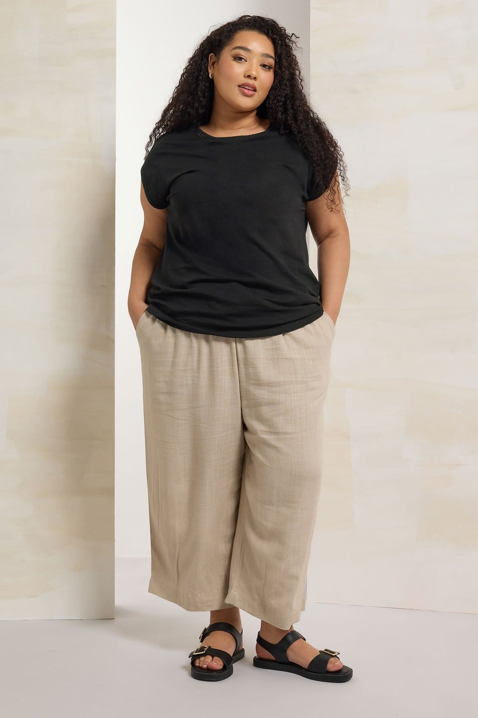 Yours Curve Black Crochet Trim Detail T-Shirt