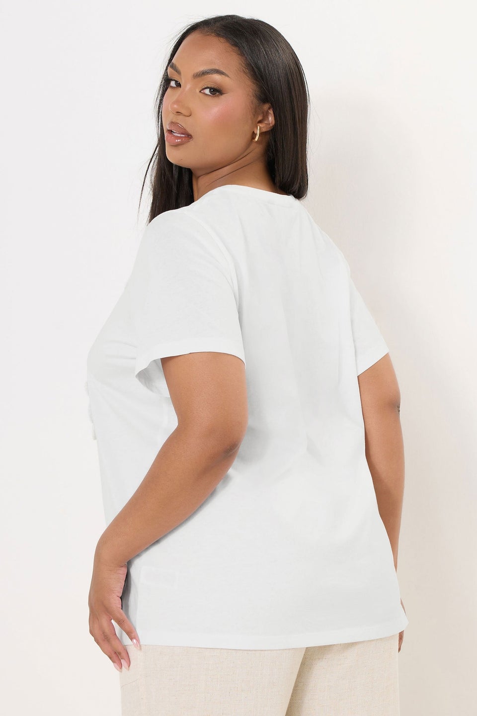 Yours Curve White Applique Daisy T-Shirt