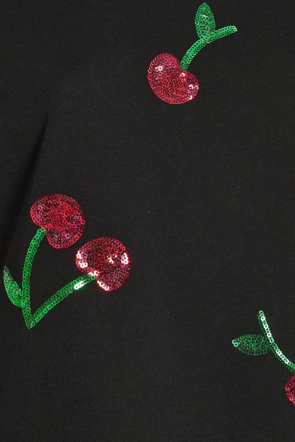 Yours Curve Black Sequin Embellished Cherry T-Shirt