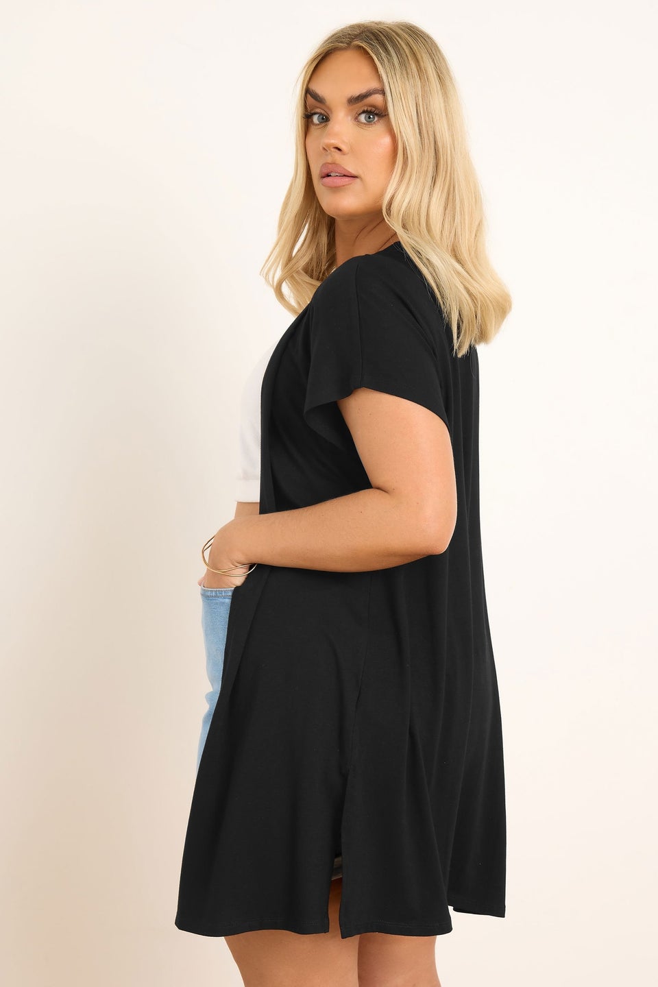 Yours Curve Black Grown On Sleeve Jersey Cardigan