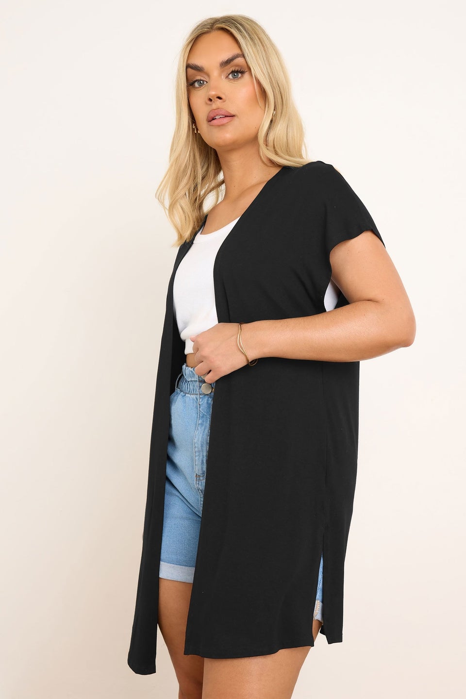 Yours Curve Black Grown On Sleeve Jersey Cardigan