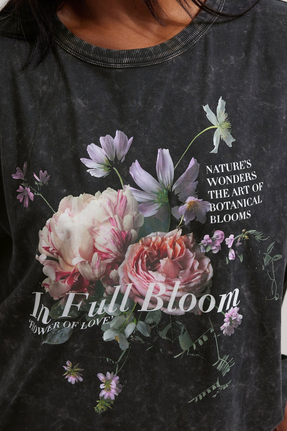 Yours Curve Grey In Full Bloom Acid Wash Oversized T-Shirt