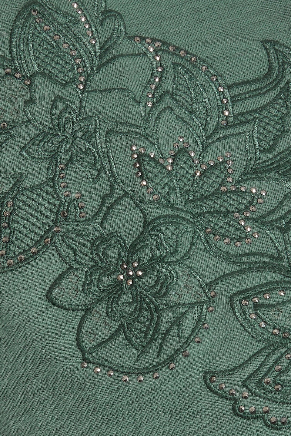 Yours Curve Khaki Green Floral Embroidered Stud Detail T-Shirt