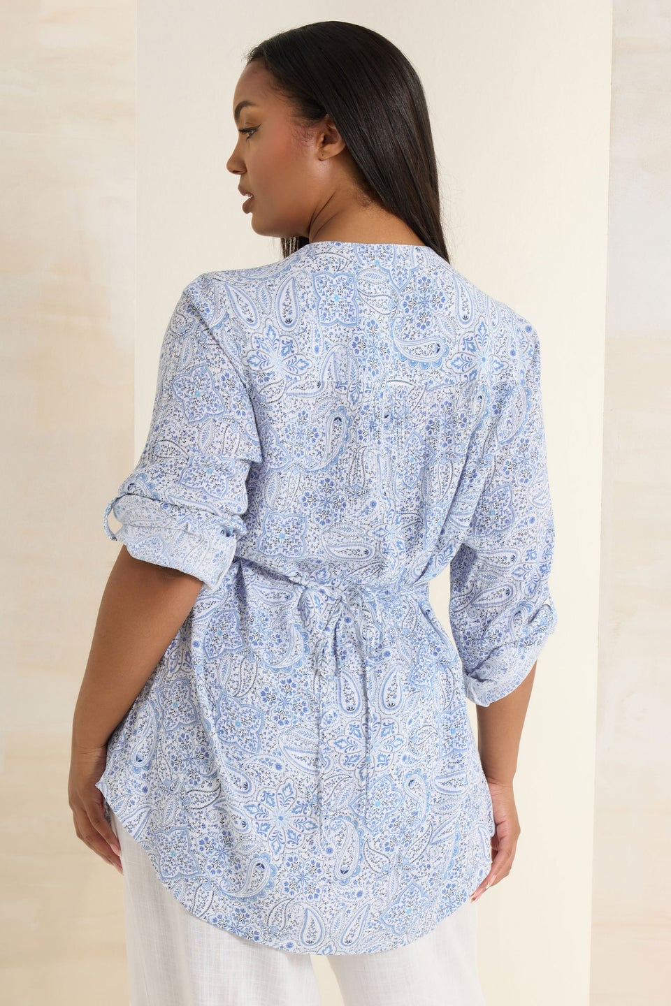YOURS Curve Light Blue Paisley Print Pintuck Blouse